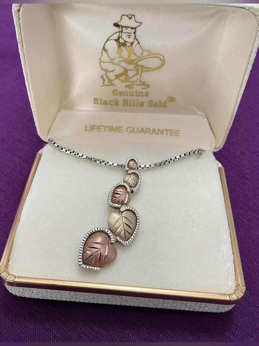 BLACK HILLS GOLD Cascading Leaves 925 12K On 925 Italy Box Chain